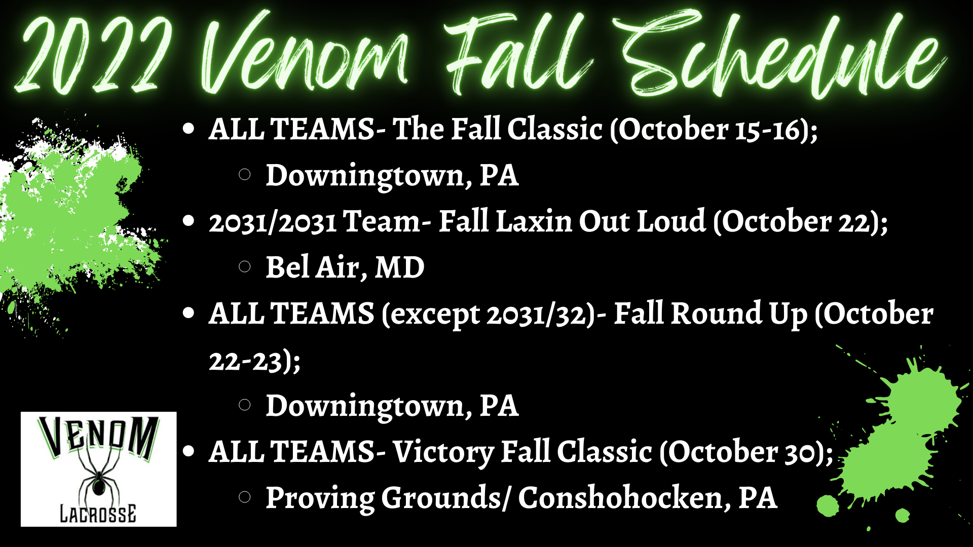 2022 Venom Fall Schedule