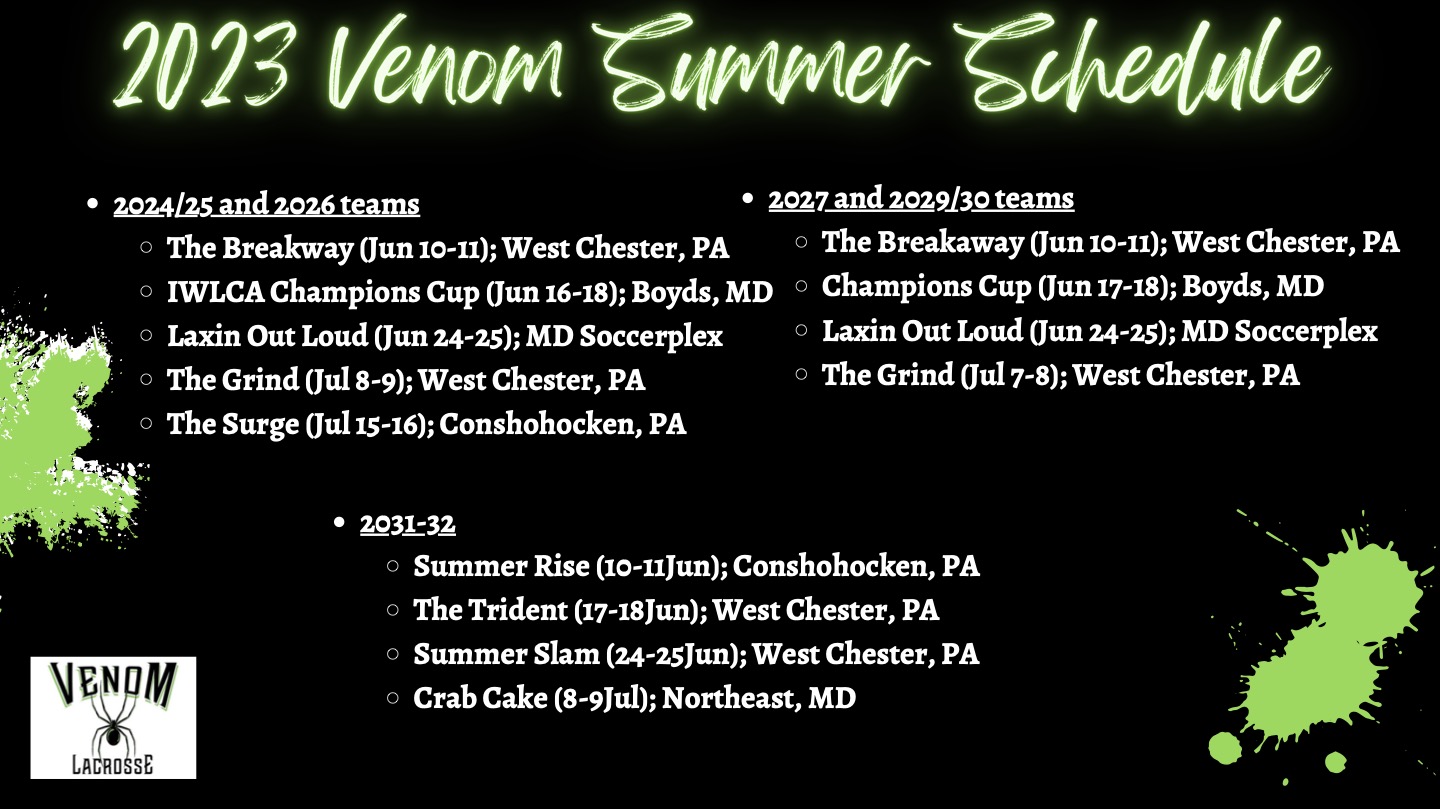 Updated 2023 Venom Summer Schedule