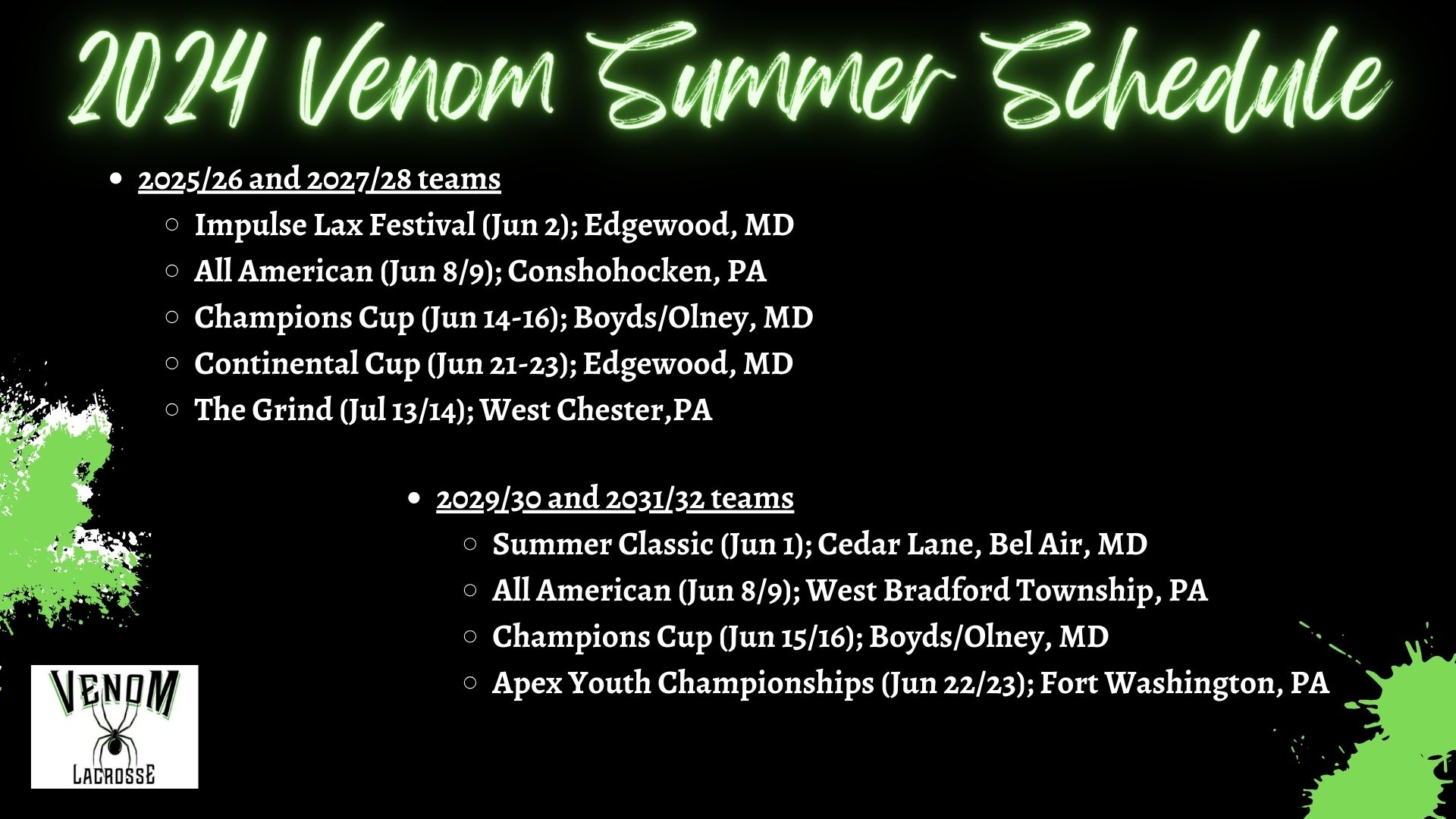 2024 Venom Summer Schedule